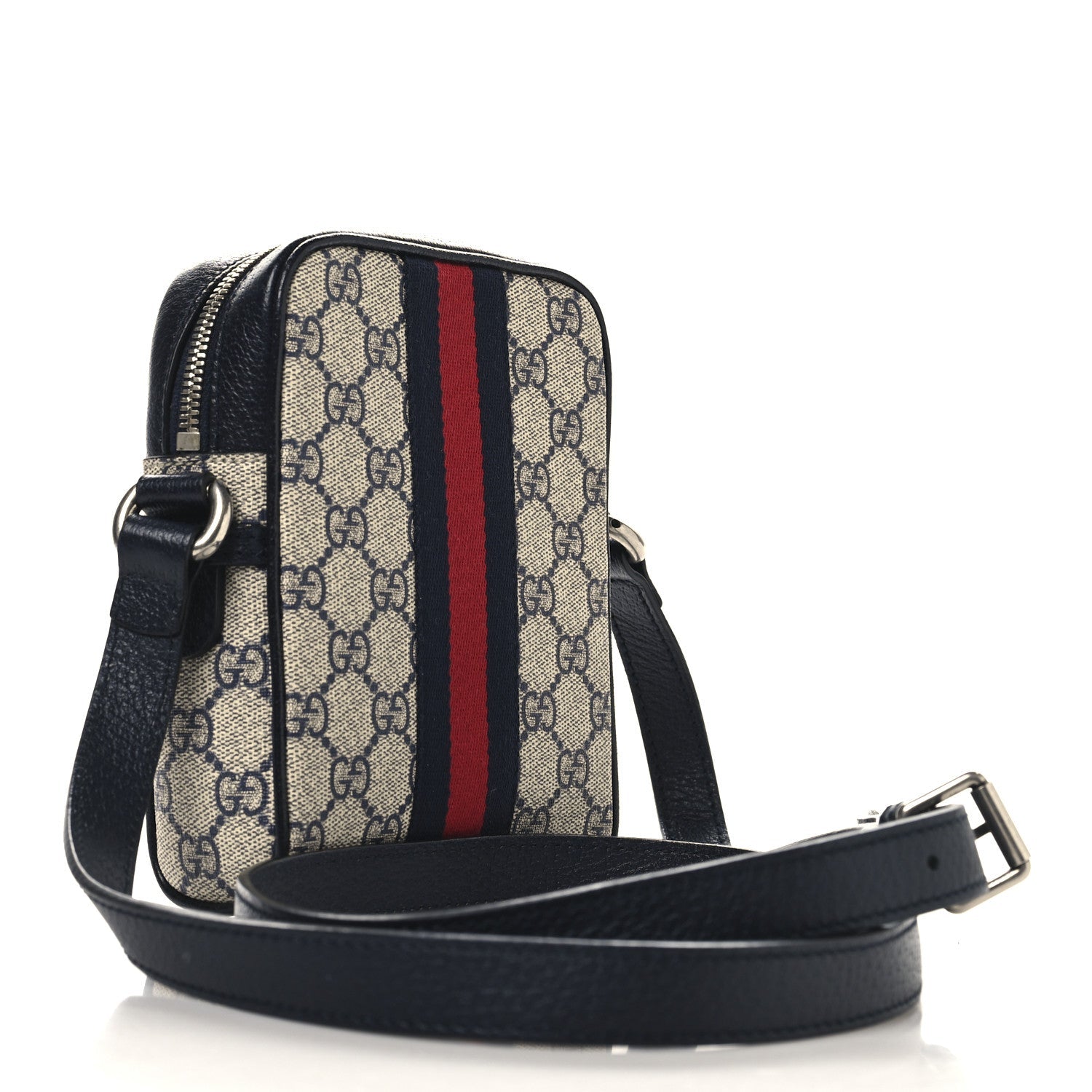 GG Supreme Monogram Textured Calfskin Web Mini Ophidia Messenger Beige Blue