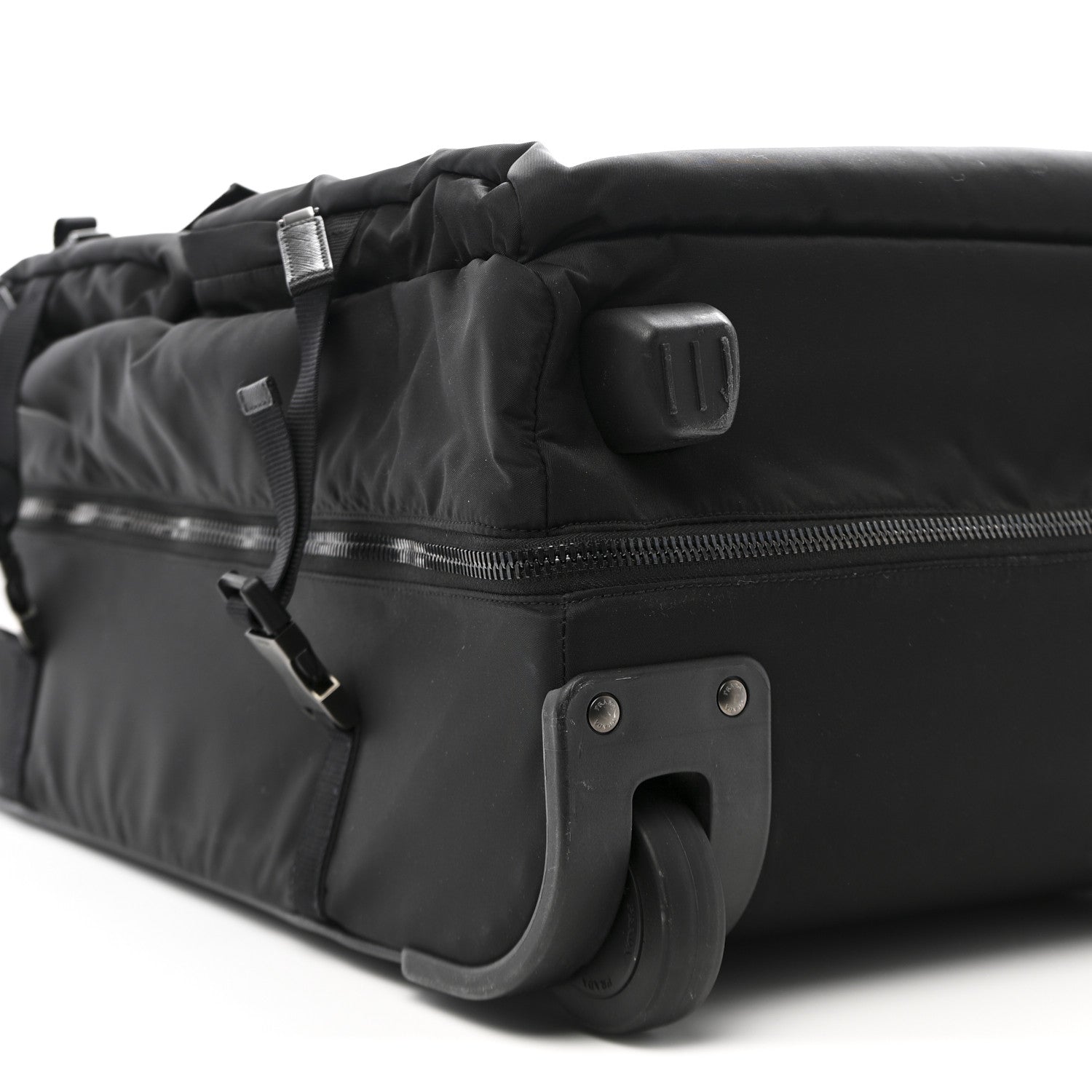 Tessuto Nylon Saffiano Trolley Rolling Suitcase Luggage Black