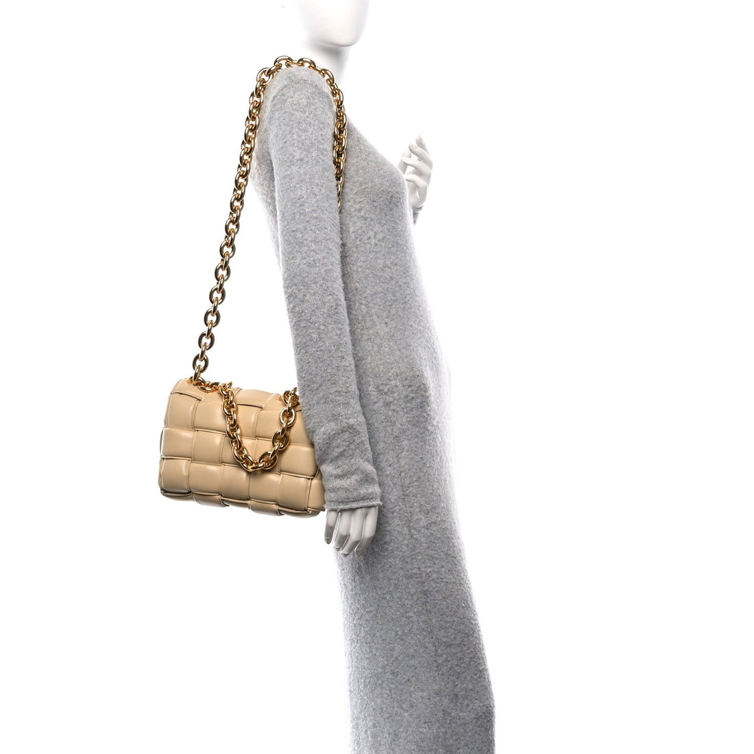 Lambskin Maxi Intreccio Padded Chain Cassette Crossbody Bag Porridge