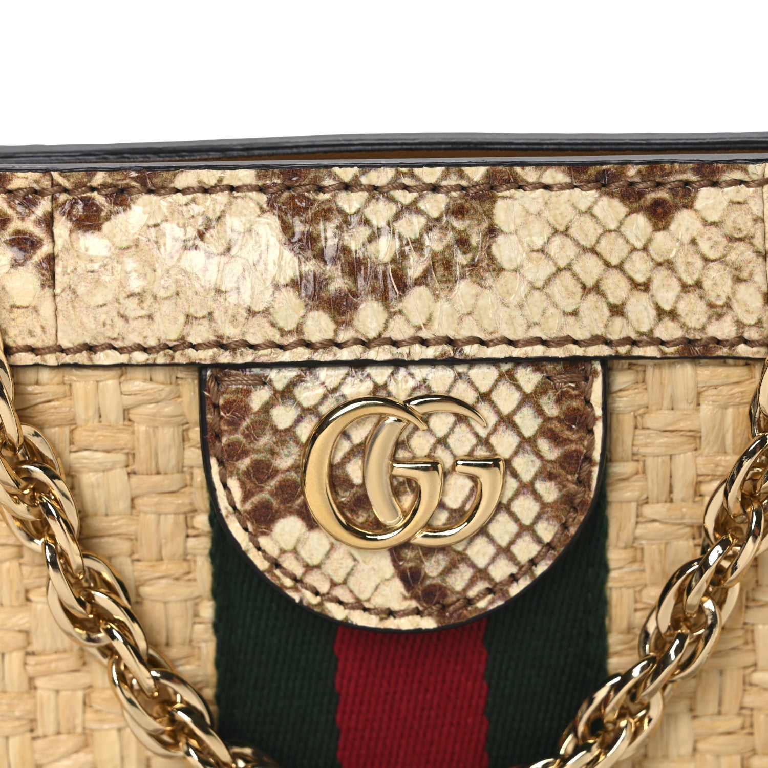 Raffia Elaphe GG Small Ophidia Chain Shoulder Bag Natural Cream Brown