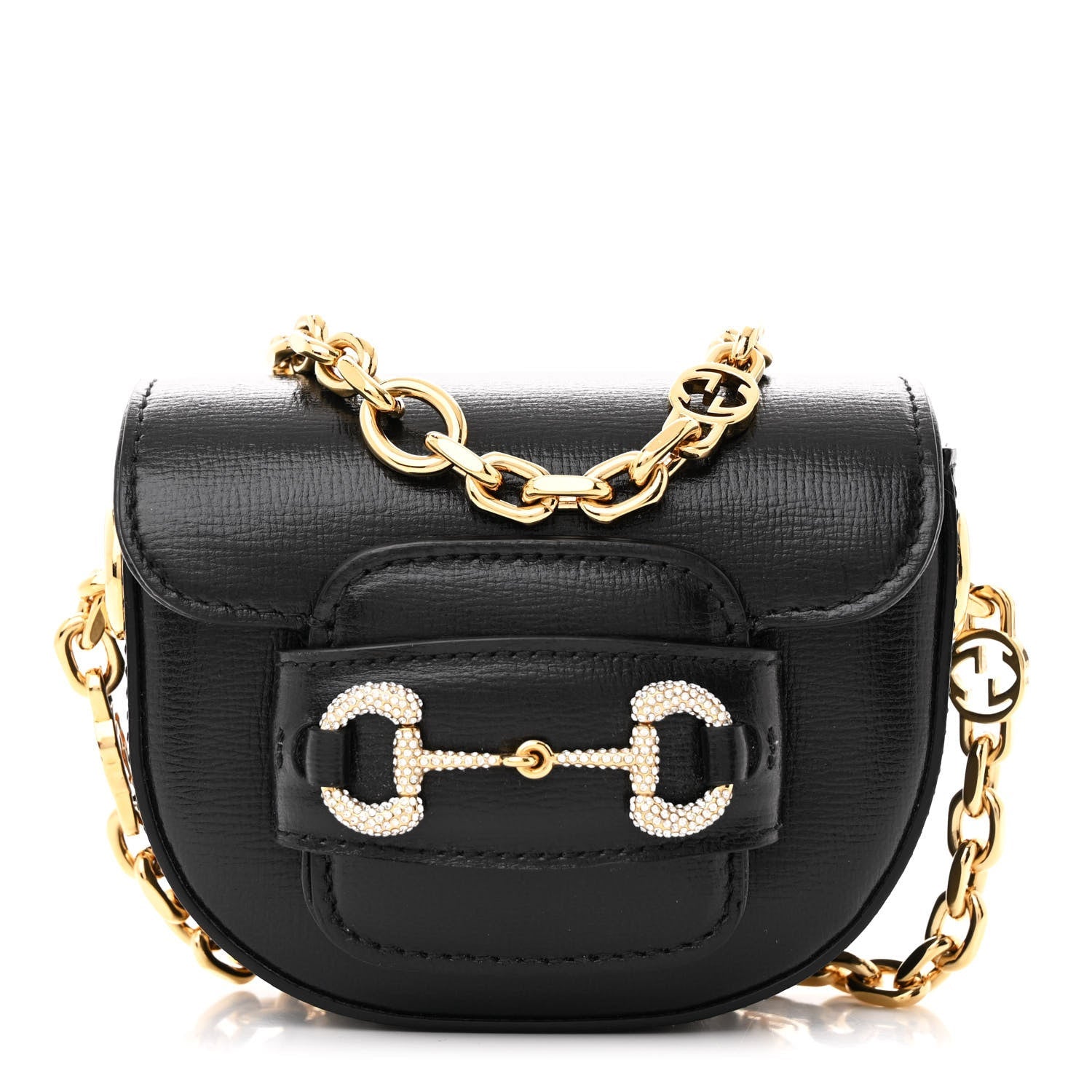 Azalea Calfskin Crystal Horsebit 1955 Belt Bag Black