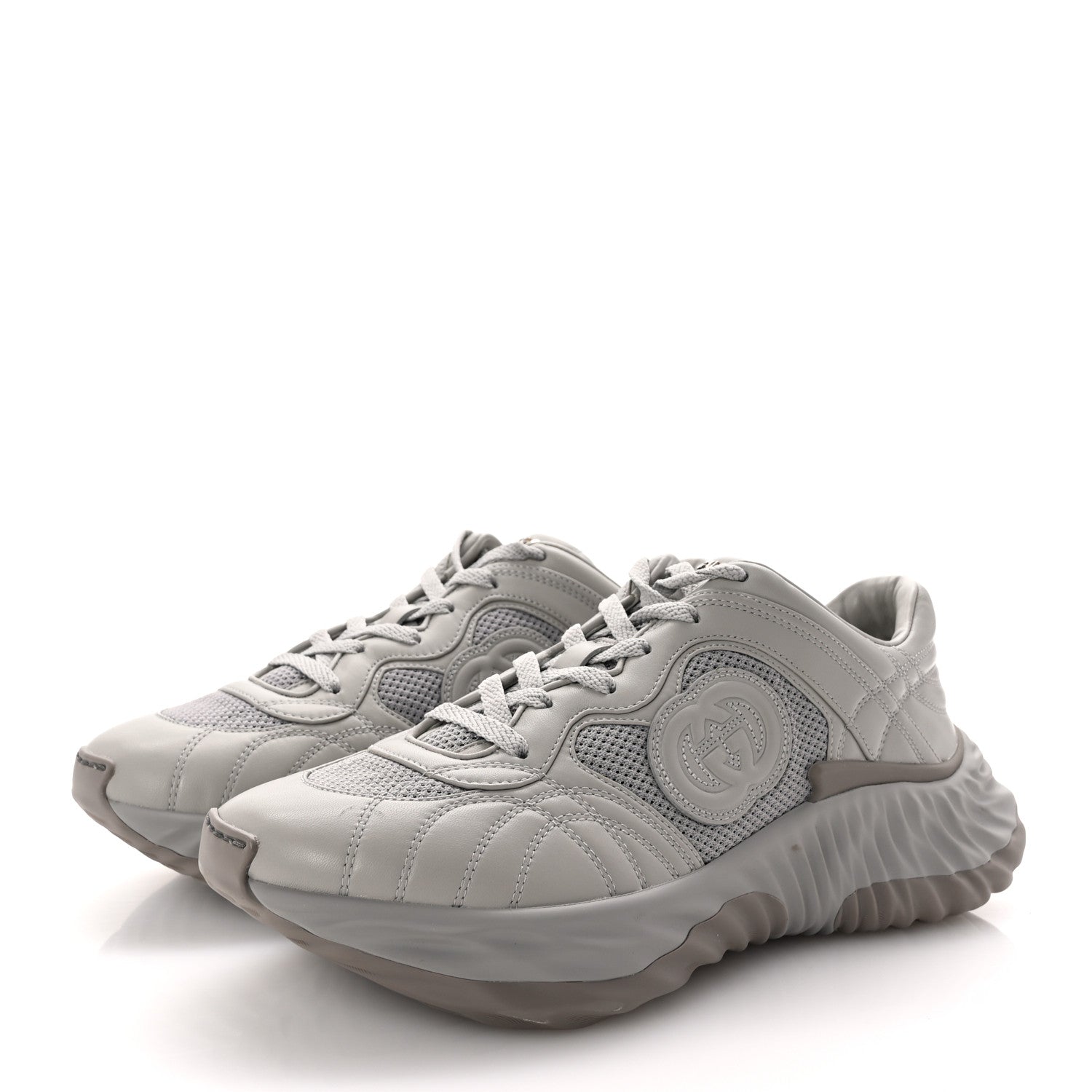 New Nappa Sombre Interlocking G Ripple Mens Platform Sneakers 8 Grey Sky