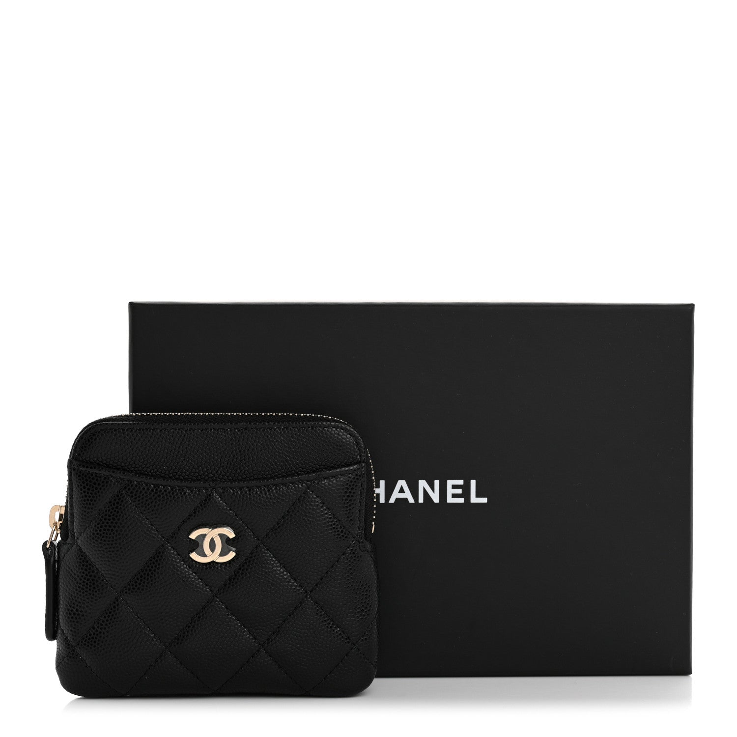 Caviar Quilted Zip Card Holder Wallet Black