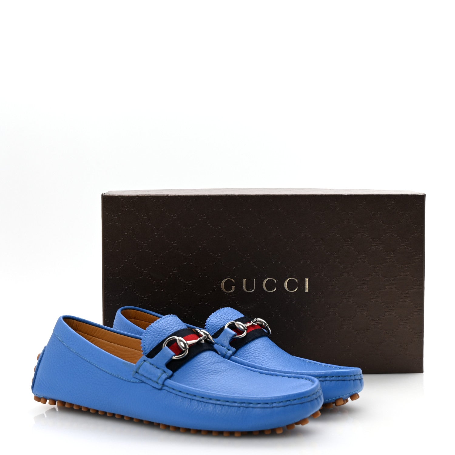 Calfskin Web Mens Horsebit Driver Loafers 8 Blue