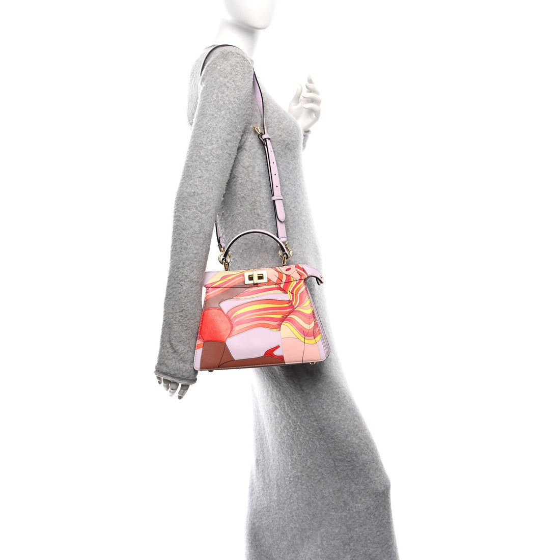 Vitello Seta Shiny Nappa Dancing Girls Inlay Small Peekaboo I SEE U Satchel Anemone Multicolor