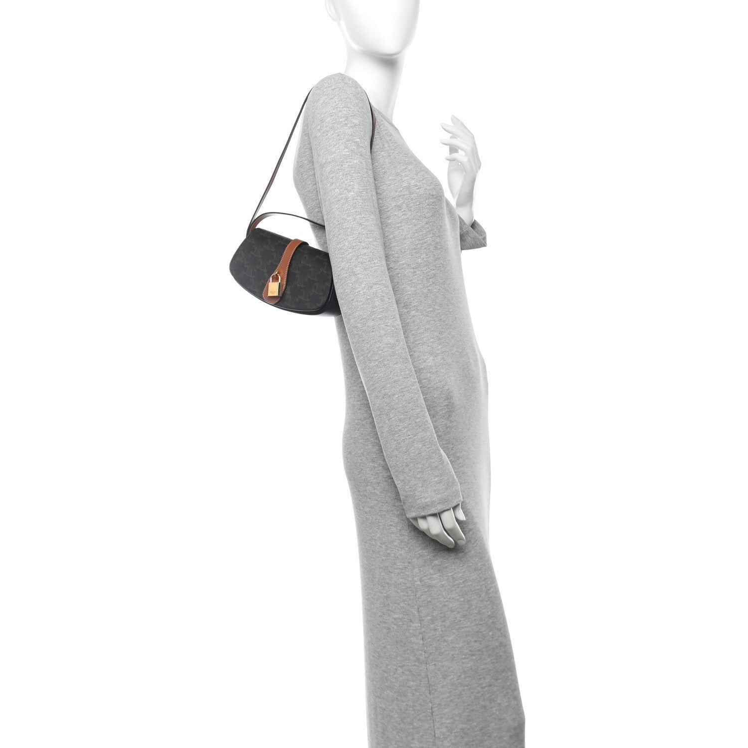 Triomphe Canvas Calfskin Tabou Clutch on Strap Tan