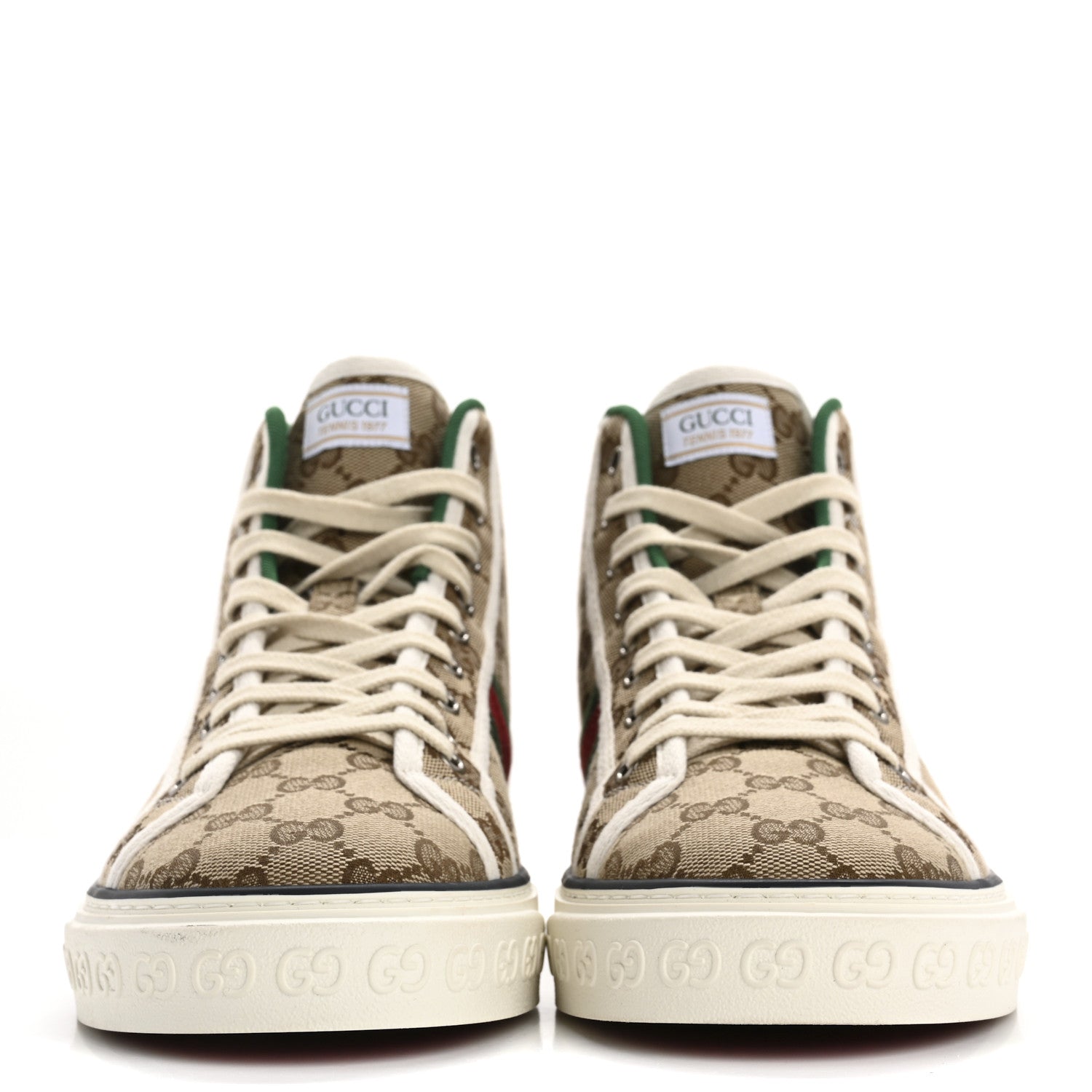 GG Monogram Web Mens 1977 Tennis High Top Sneakers 11 Beige Ebony Mystic White