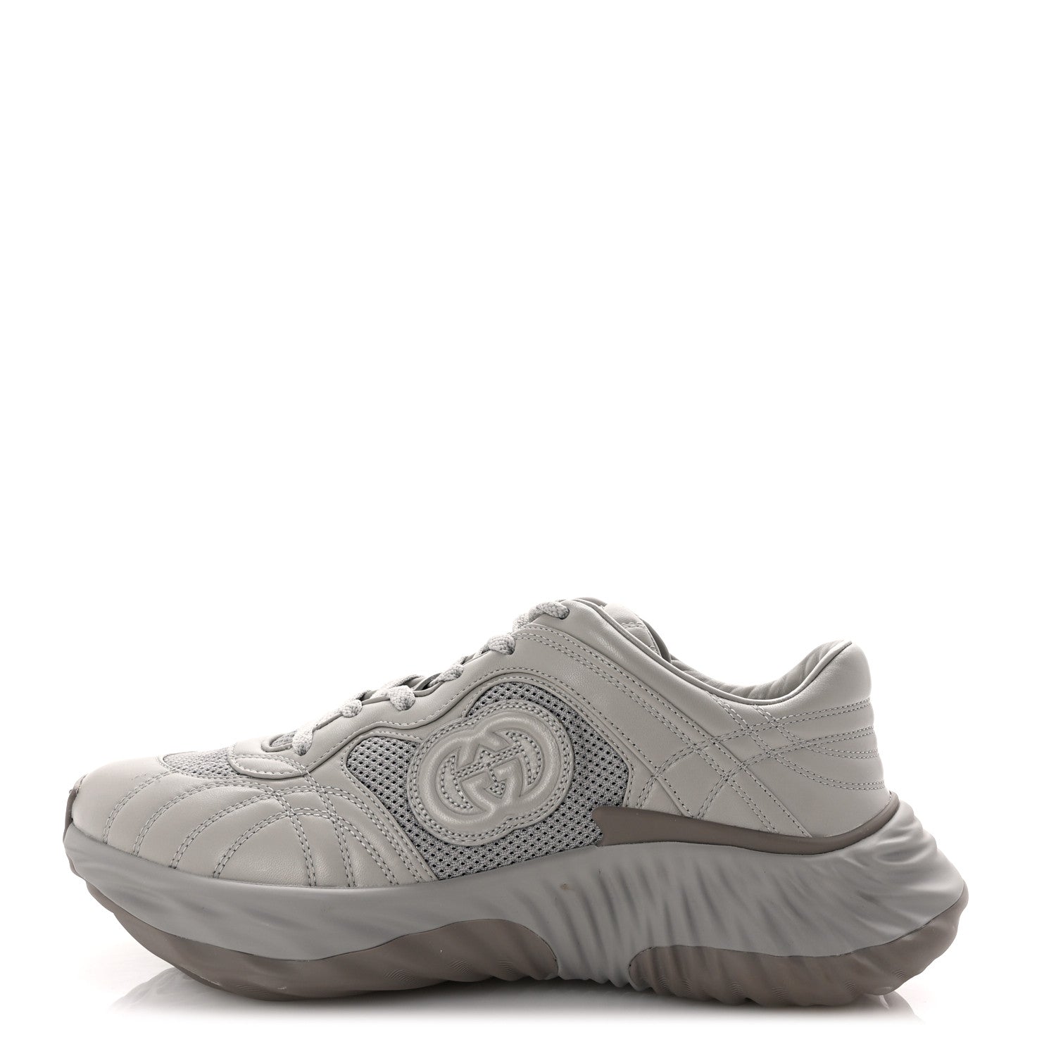 New Nappa Sombre Interlocking G Ripple Mens Platform Sneakers 8 Grey Sky