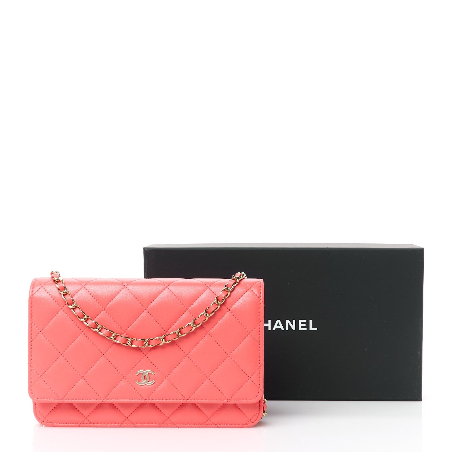 Lambskin Quilted Wallet On Chain WOC Coral