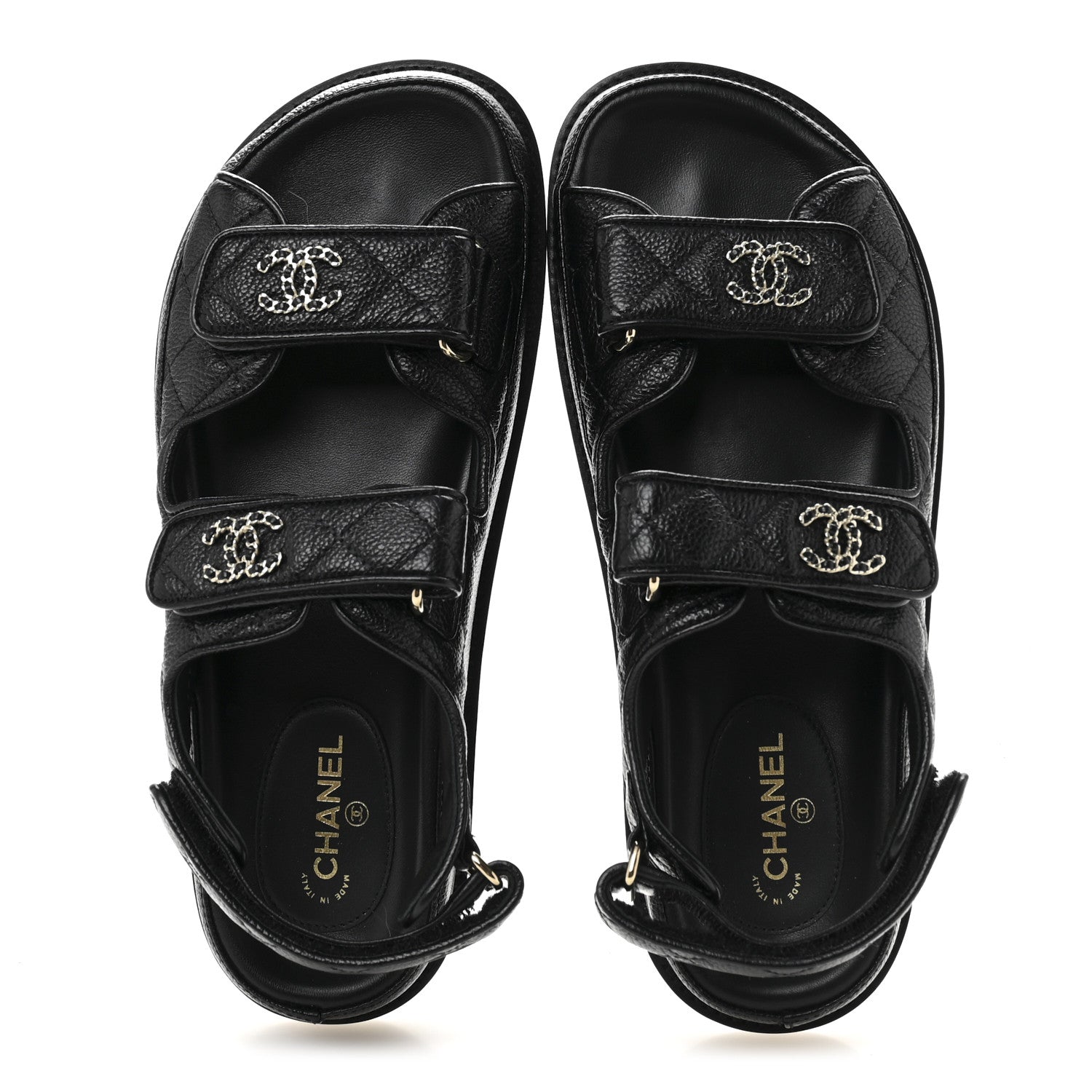 Grained Calfskin Velcro Dad Sandals 38 Black