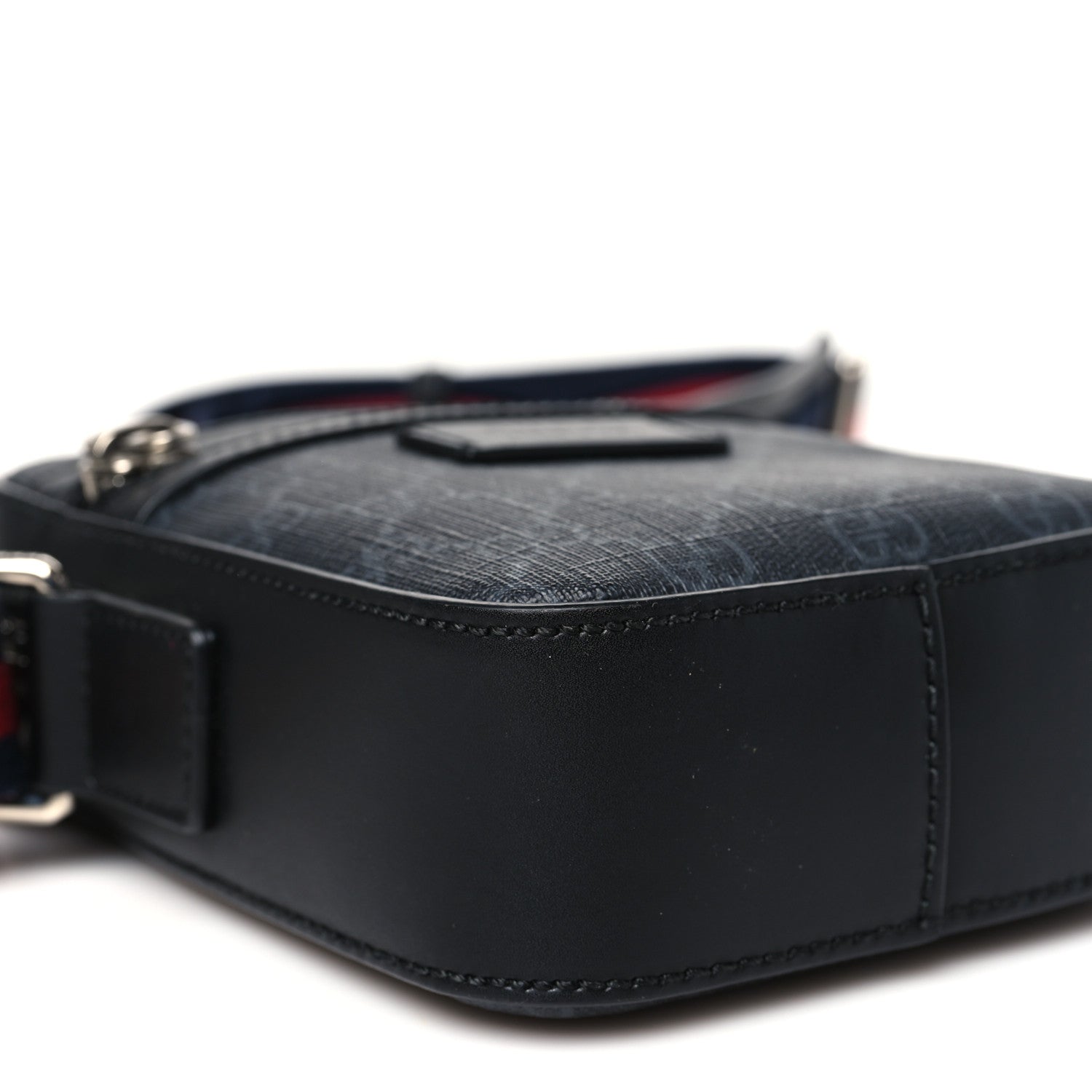 GG Supreme Monogram Appia Calfskin Web Small Camera Messenger Bag Black Grey