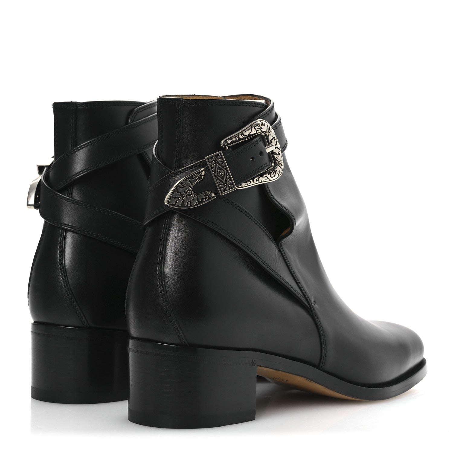Calfskin Jakarta Buckle Boots 8 Black