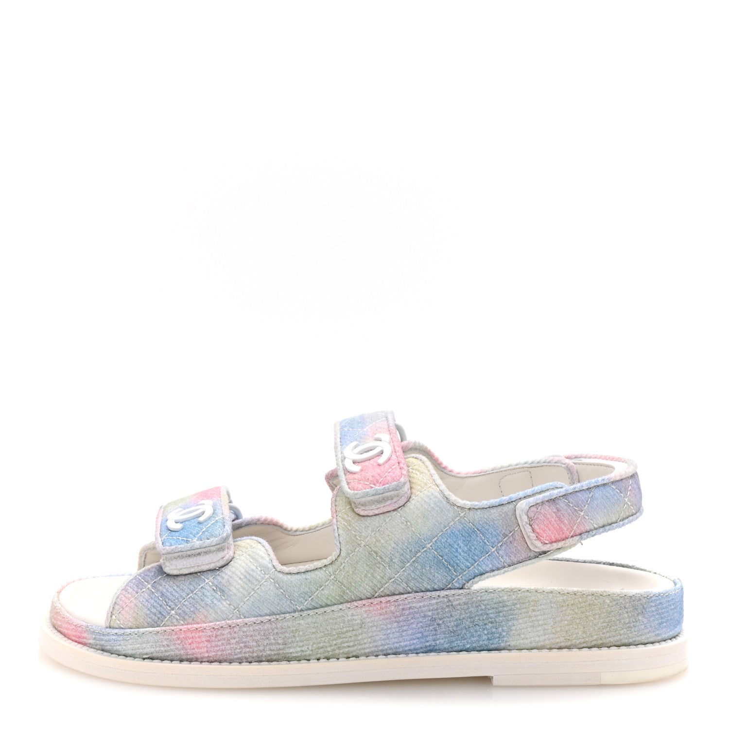 Printed Fabric Quilted Dad Sandals 38 Green Pink Blue