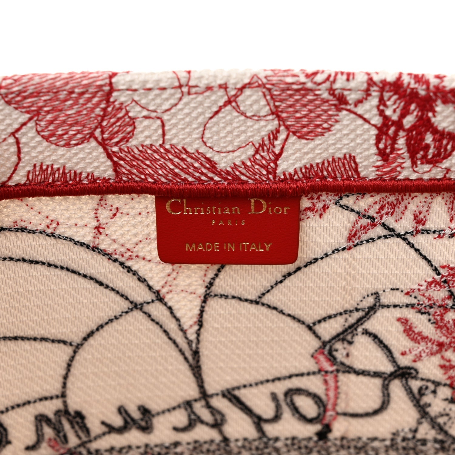 Canvas Embroidered Large Dioramour D-Royaume Book Tote Red Multicolor