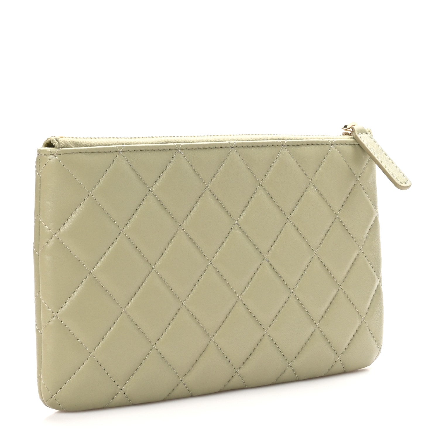 Lambskin Quilted Zipped Pouch Green Yellow