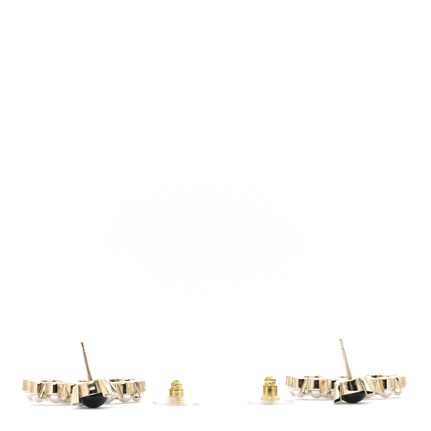 Resin Crystal Pearl CC Drop Earrings Black Gold