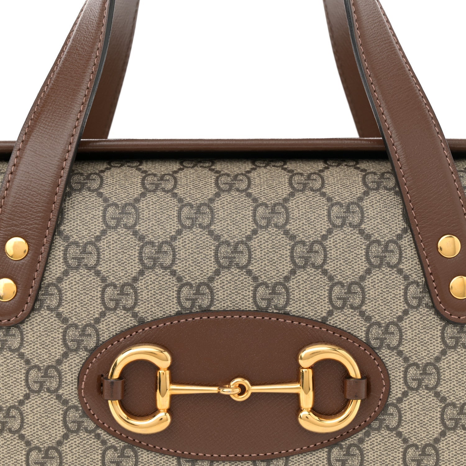 GG Supreme Monogram Azalea Calfskin Small Horsebit 1955 Foldover Top Handle Bag Beige Ebony Brown Sugar