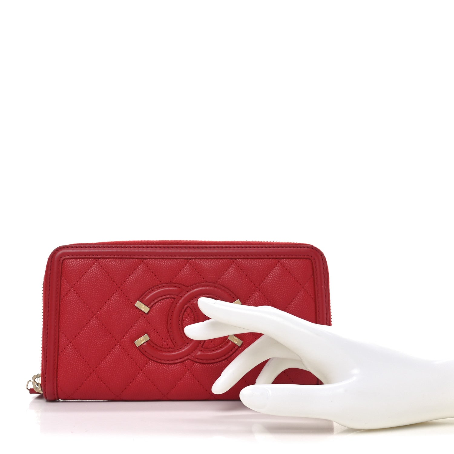 Caviar Quilted Filigree Zip Around Wallet Red