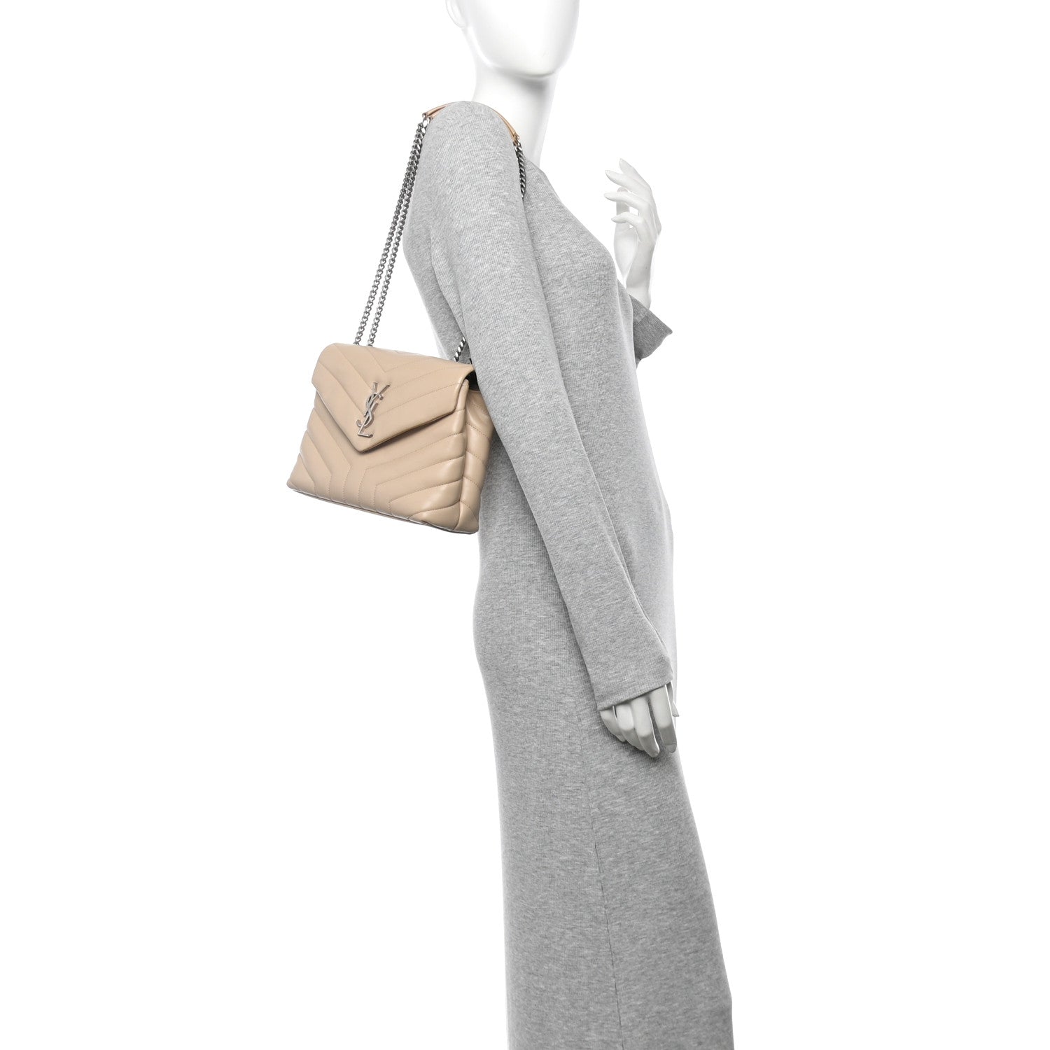 Calfskin Y Quilted Monogram Small Loulou Chain Satchel Dark Beige