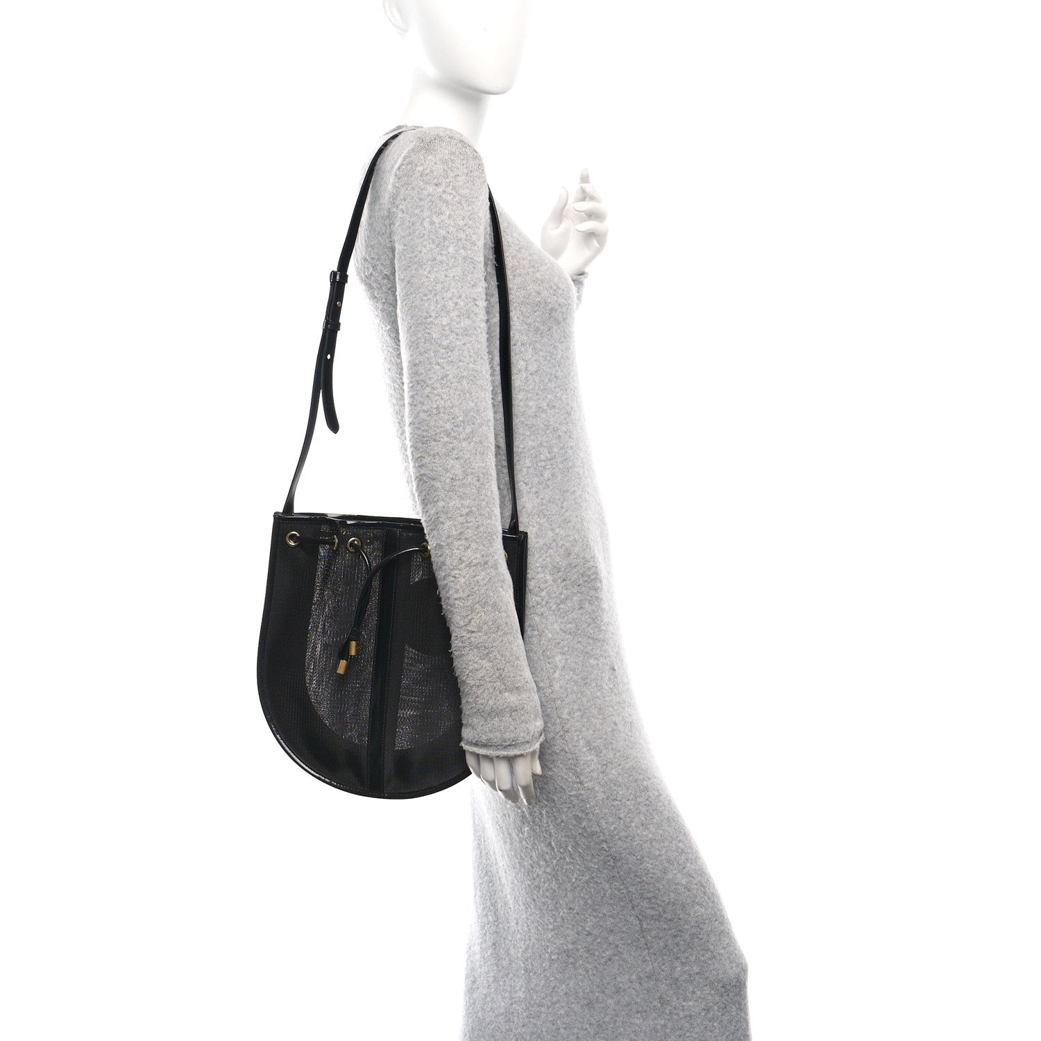 Mesh Patent Calfskin Daryl Shoulder Bag Black