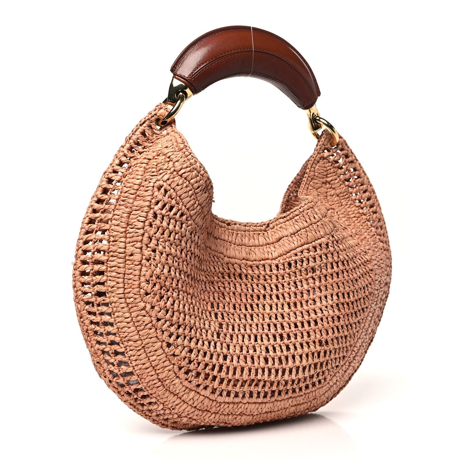 Raffia Calfskin Summer Banana Hobo Summery Beige