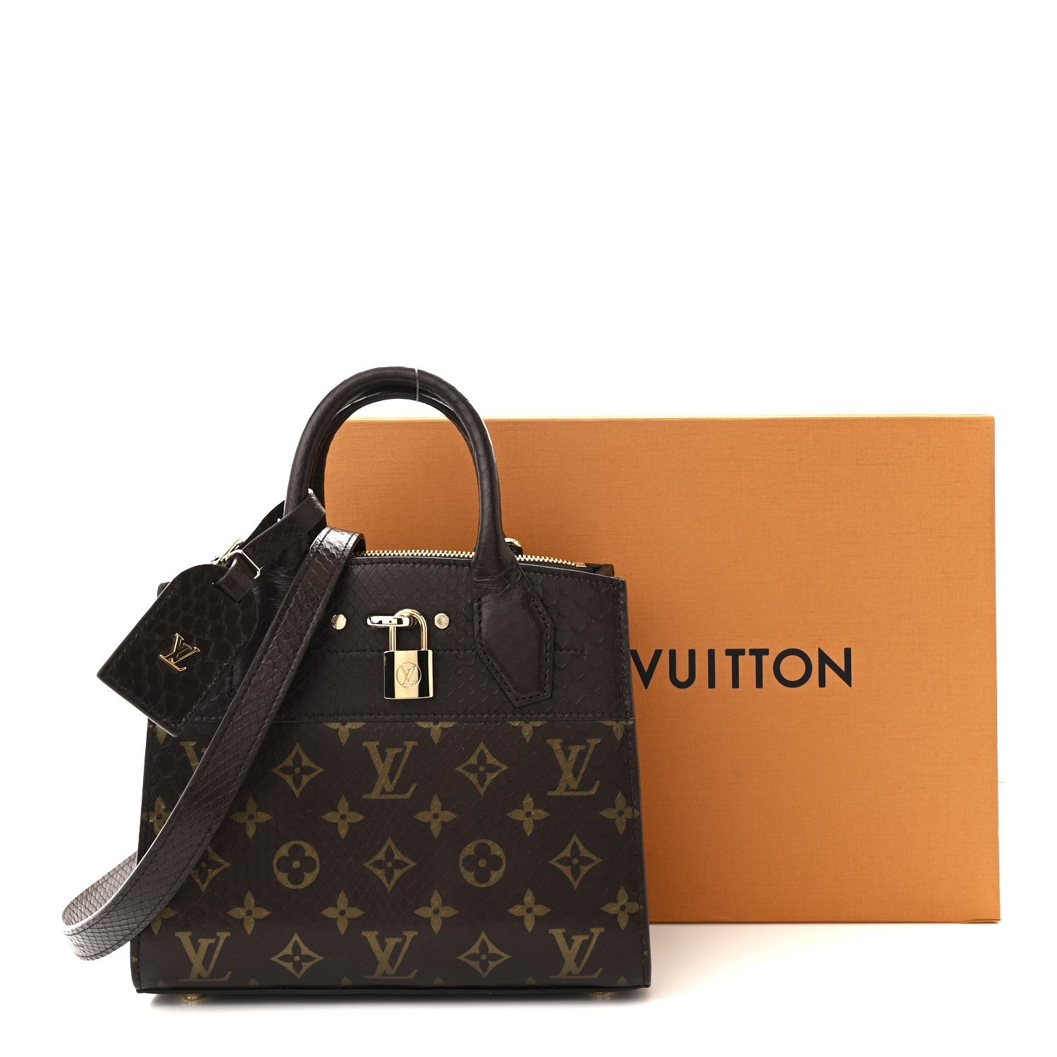 Snakeskin Monogram City Steamer Mini Brown