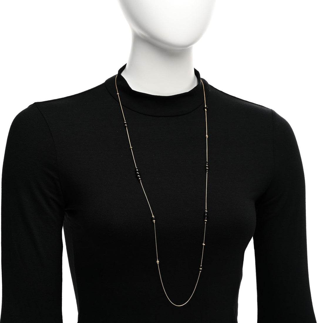 18K Yellow Gold Black Onyx Rio Rondelle Long Station Necklace