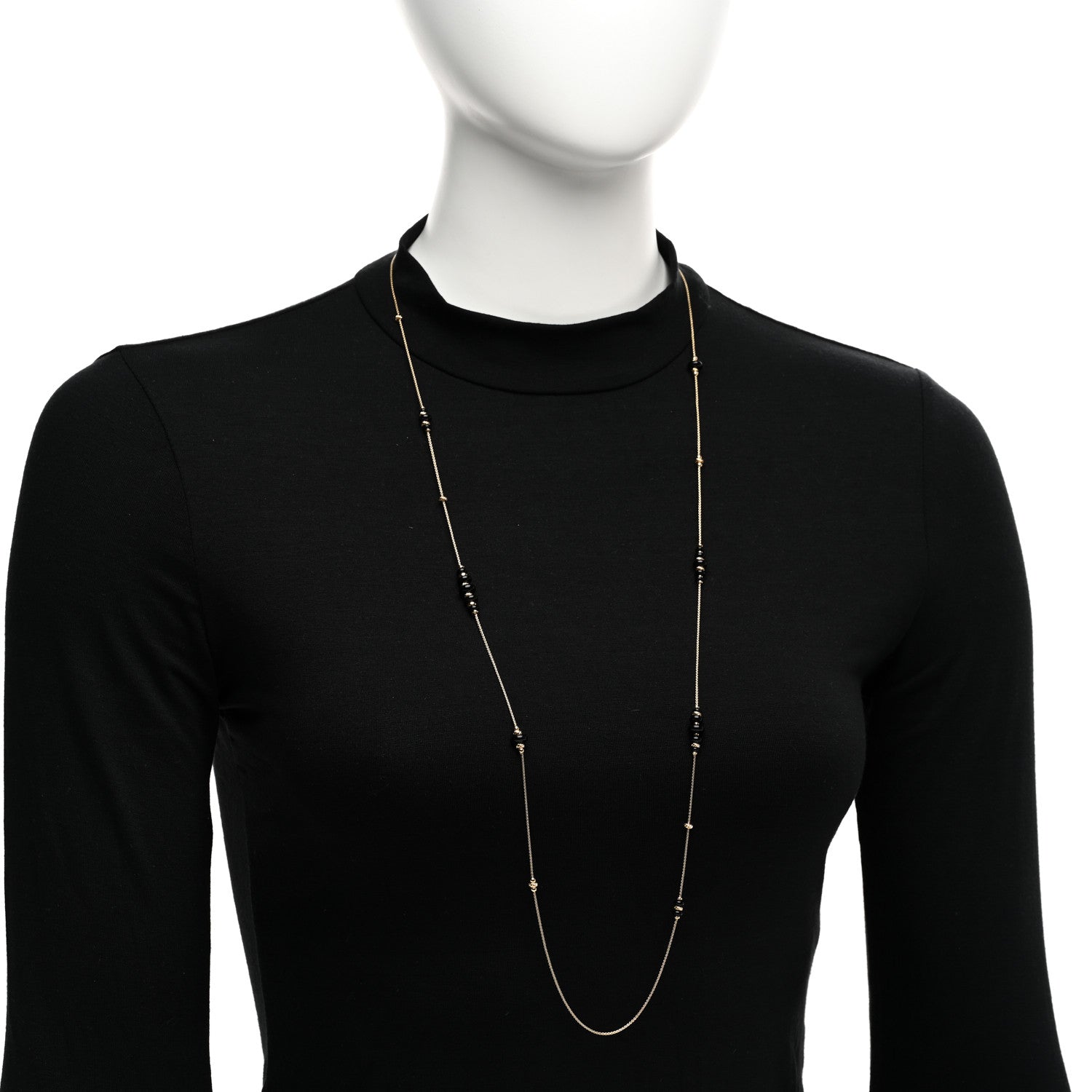 18K Yellow Gold Black Onyx Rio Rondelle Long Station Necklace