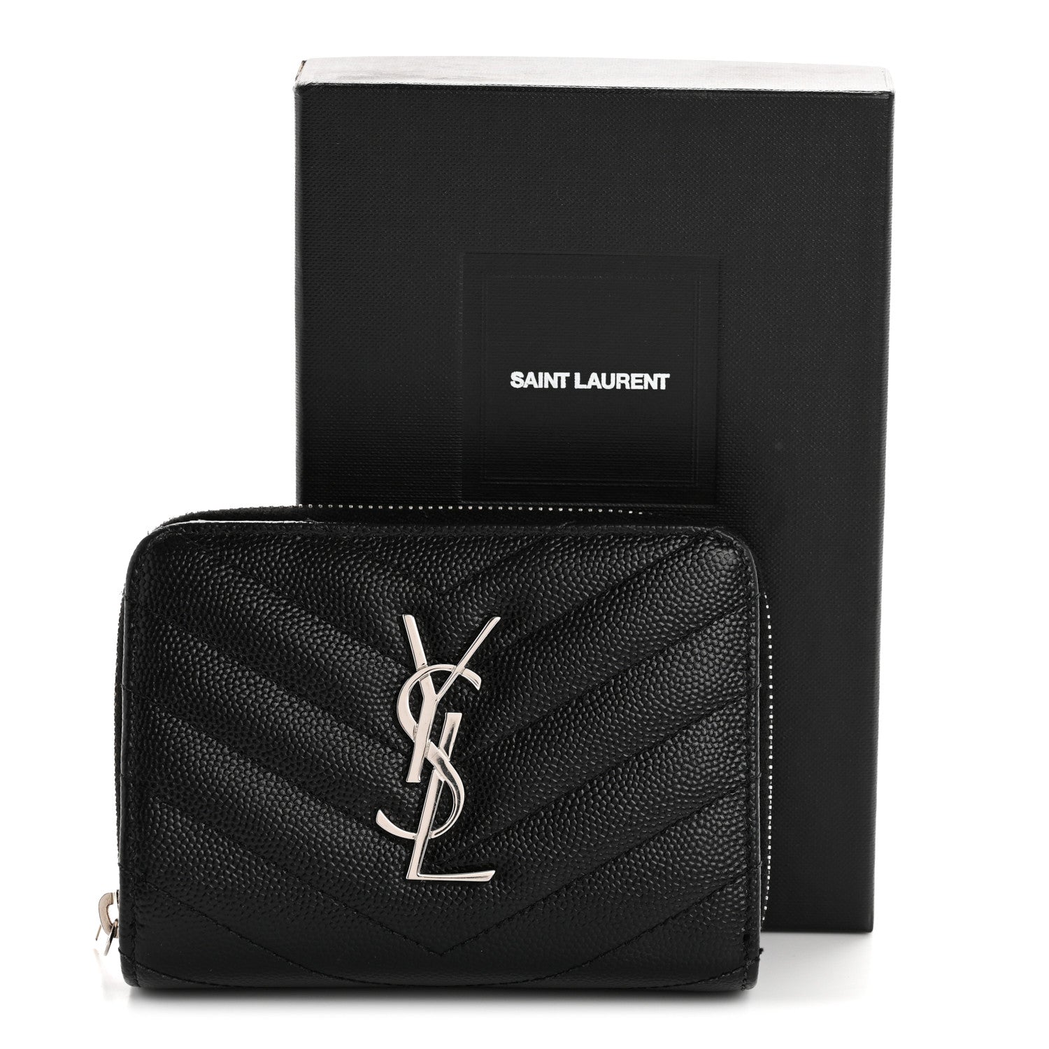 Grain De Poudre Matelasse Chevron Monogram Compact Zip Around Wallet Black