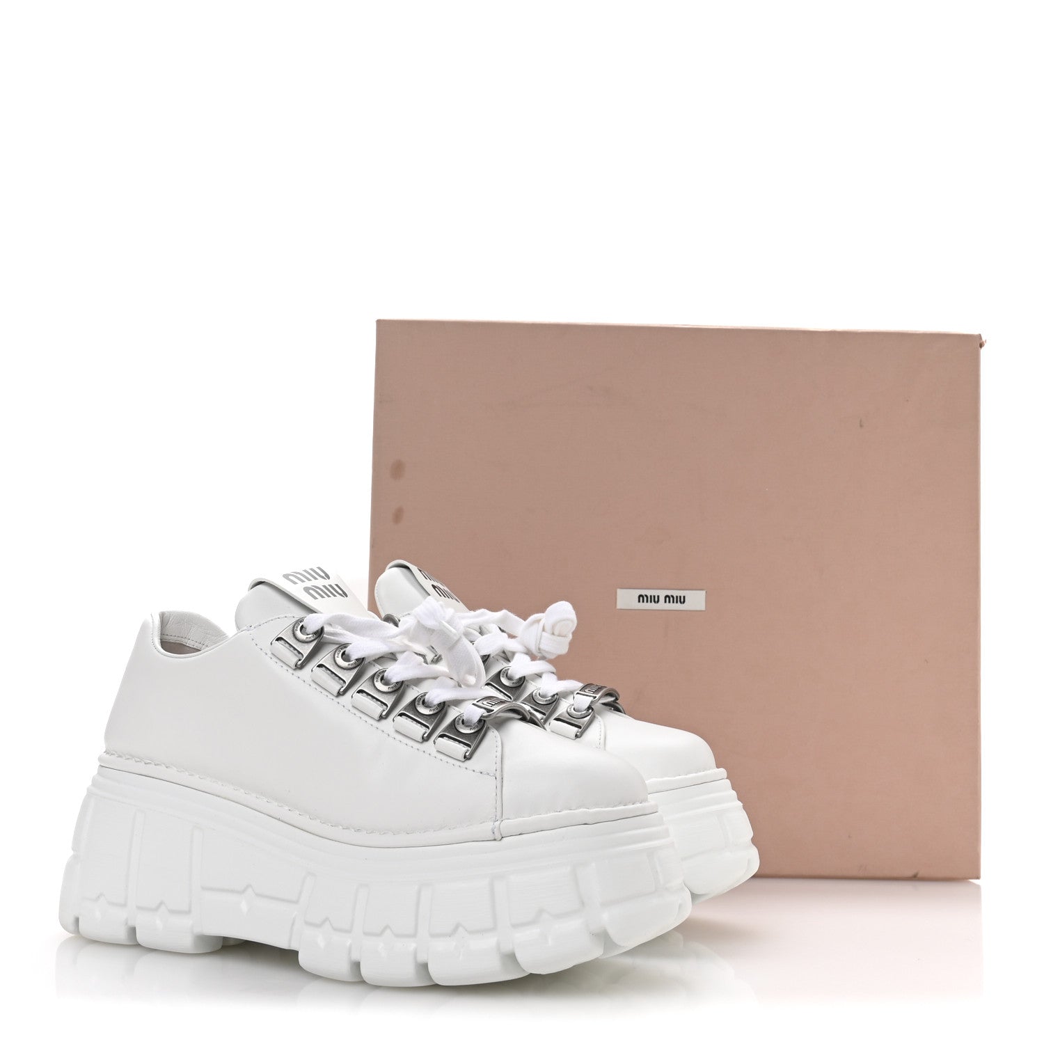 Calfskin Platform Low Top Chunky Sneakers 39.5 White