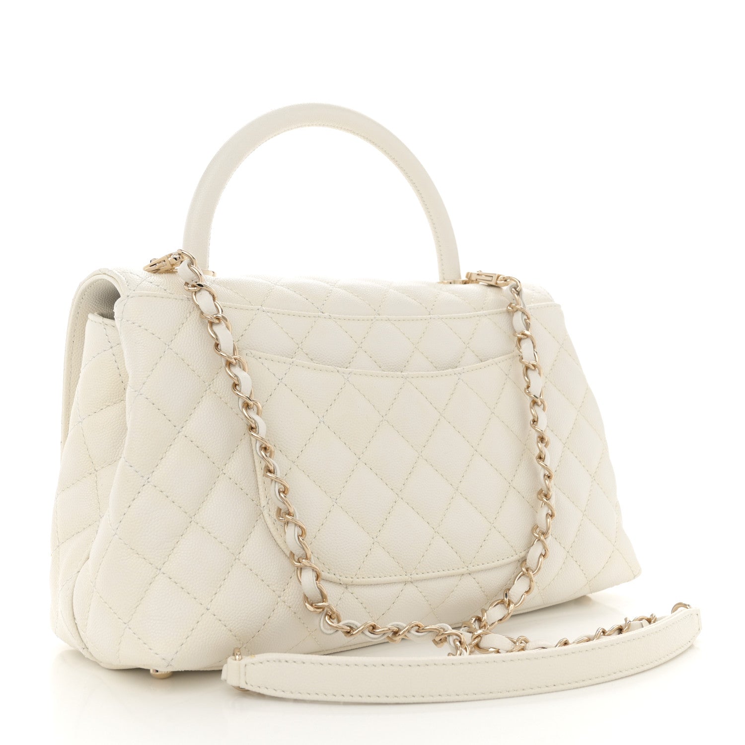 Caviar Quilted Small Coco Handle Flap White