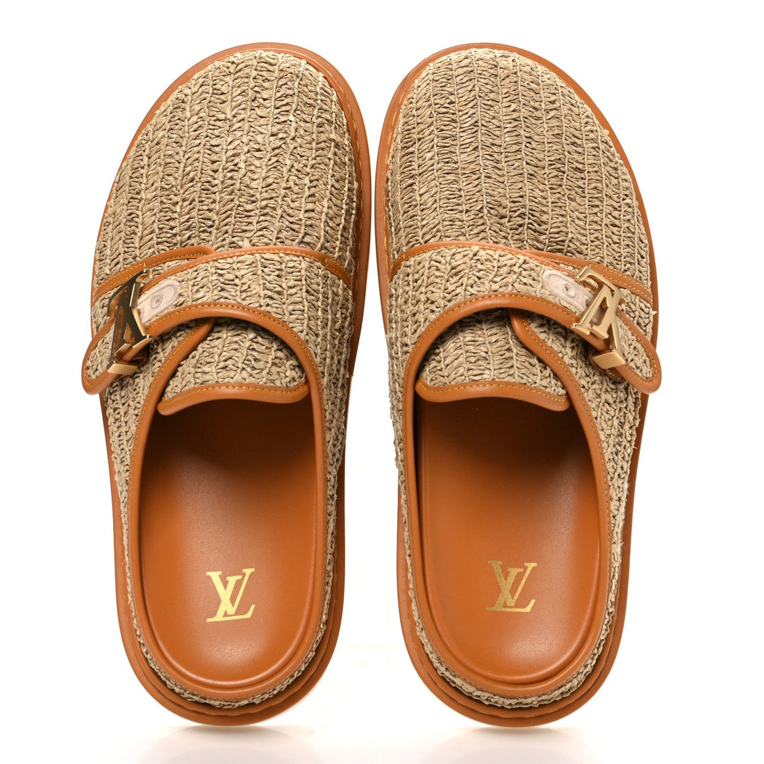 Raffia LV Easy Mens Mule 9.5 Beige
