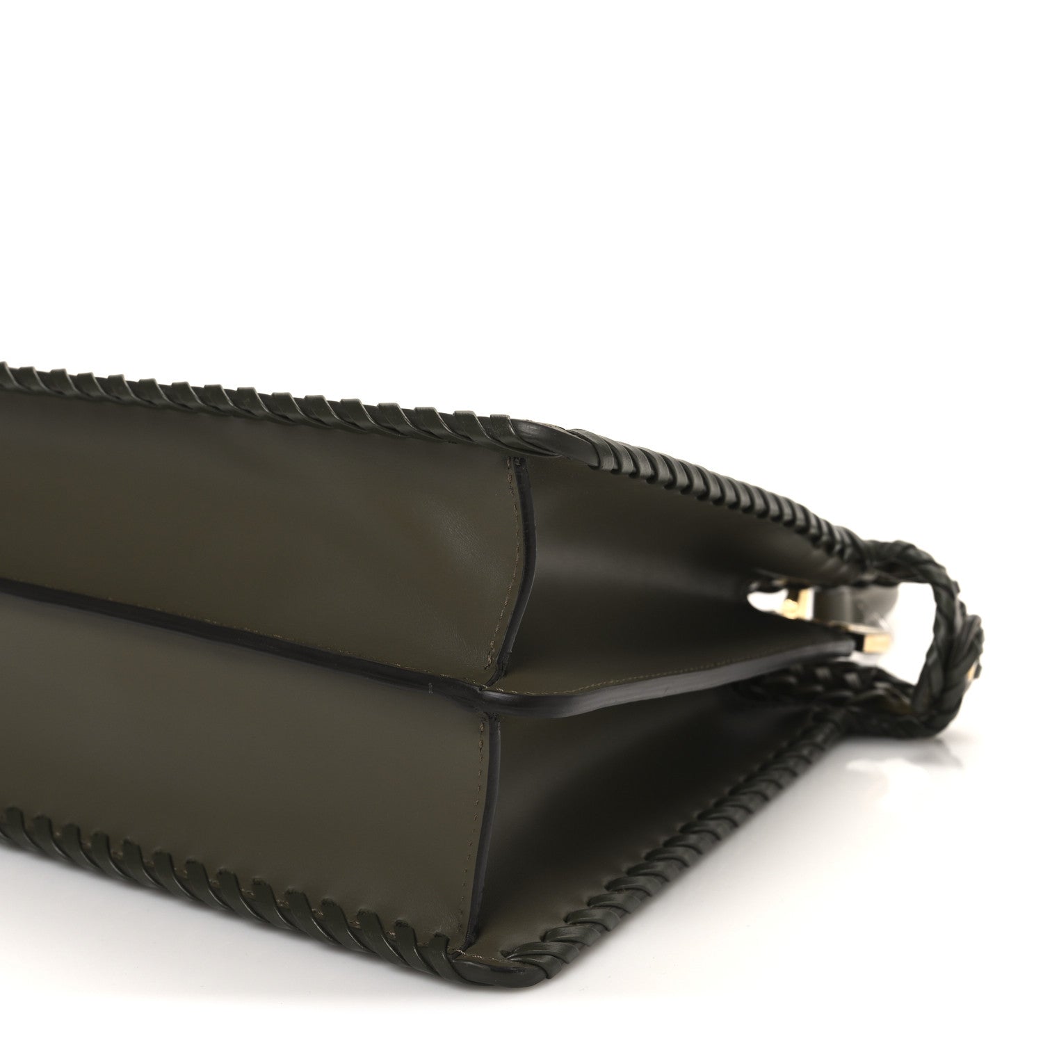 Vitello King Ceylon Shiny Nappa Woven Medium Peekaboo I SEE U Satchel Avocado Cedro Camaleonte