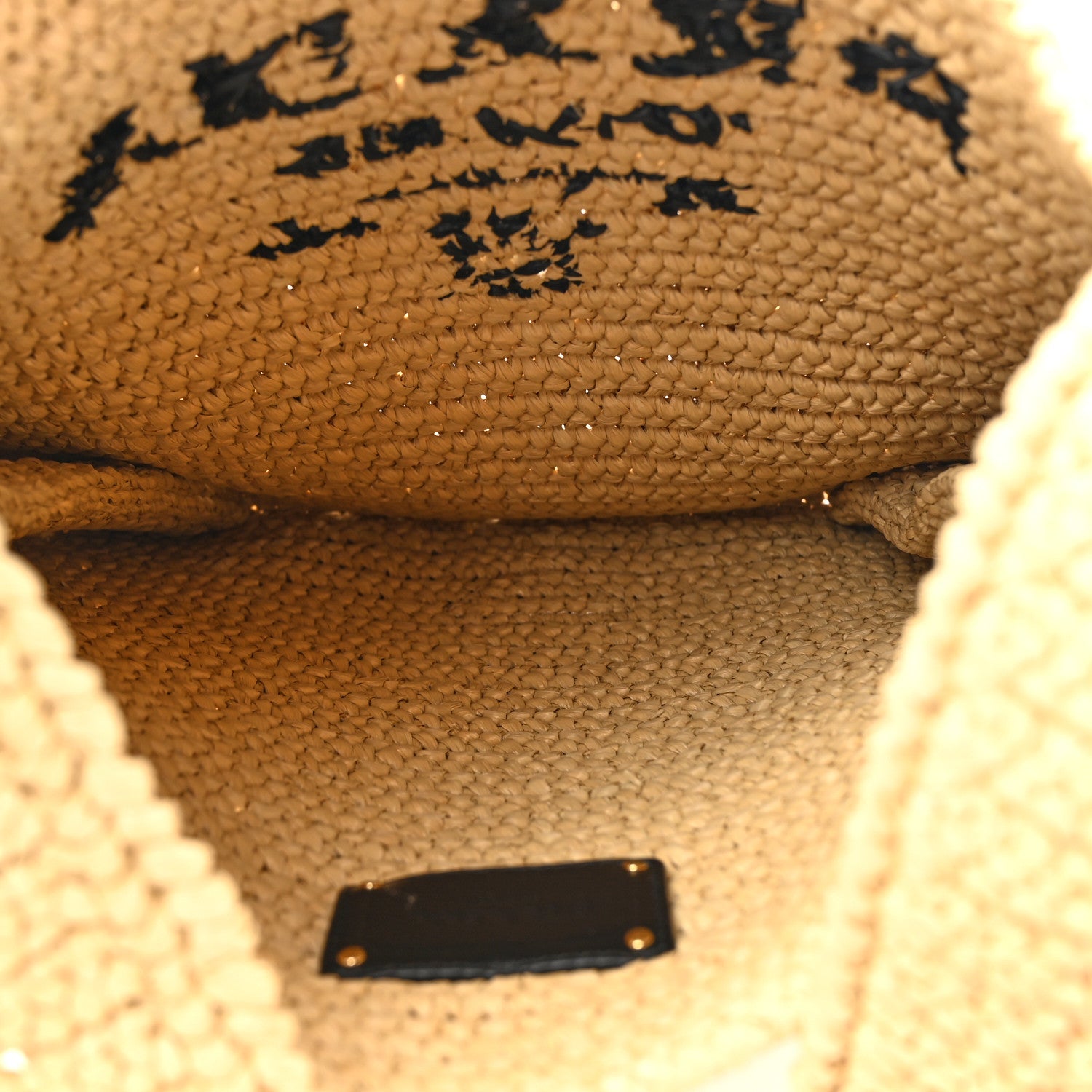 Yarn Raffia Effect Crochet Embroidered Logo Tote Messenger Bag Naturale