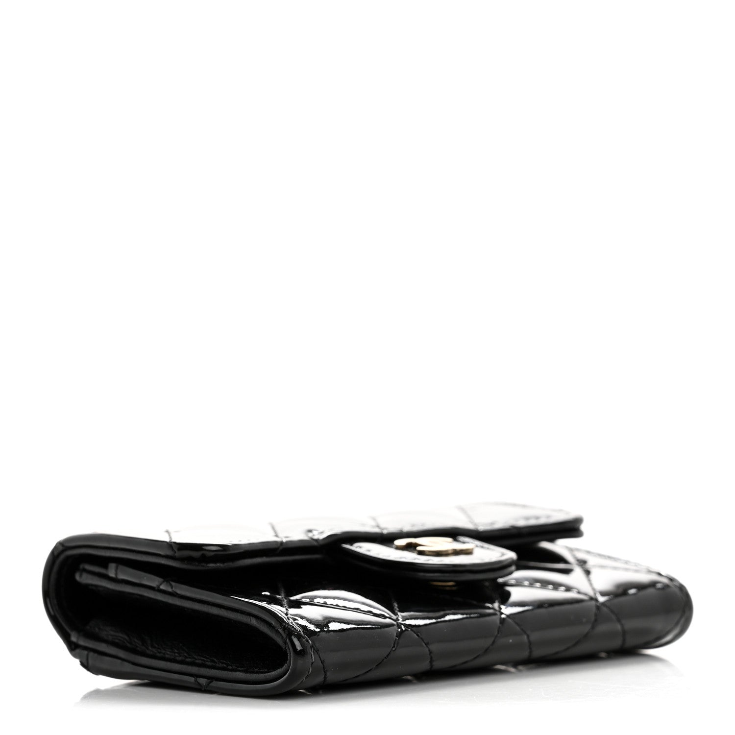 Patent Quilted Flap Card Holder Wallet Black