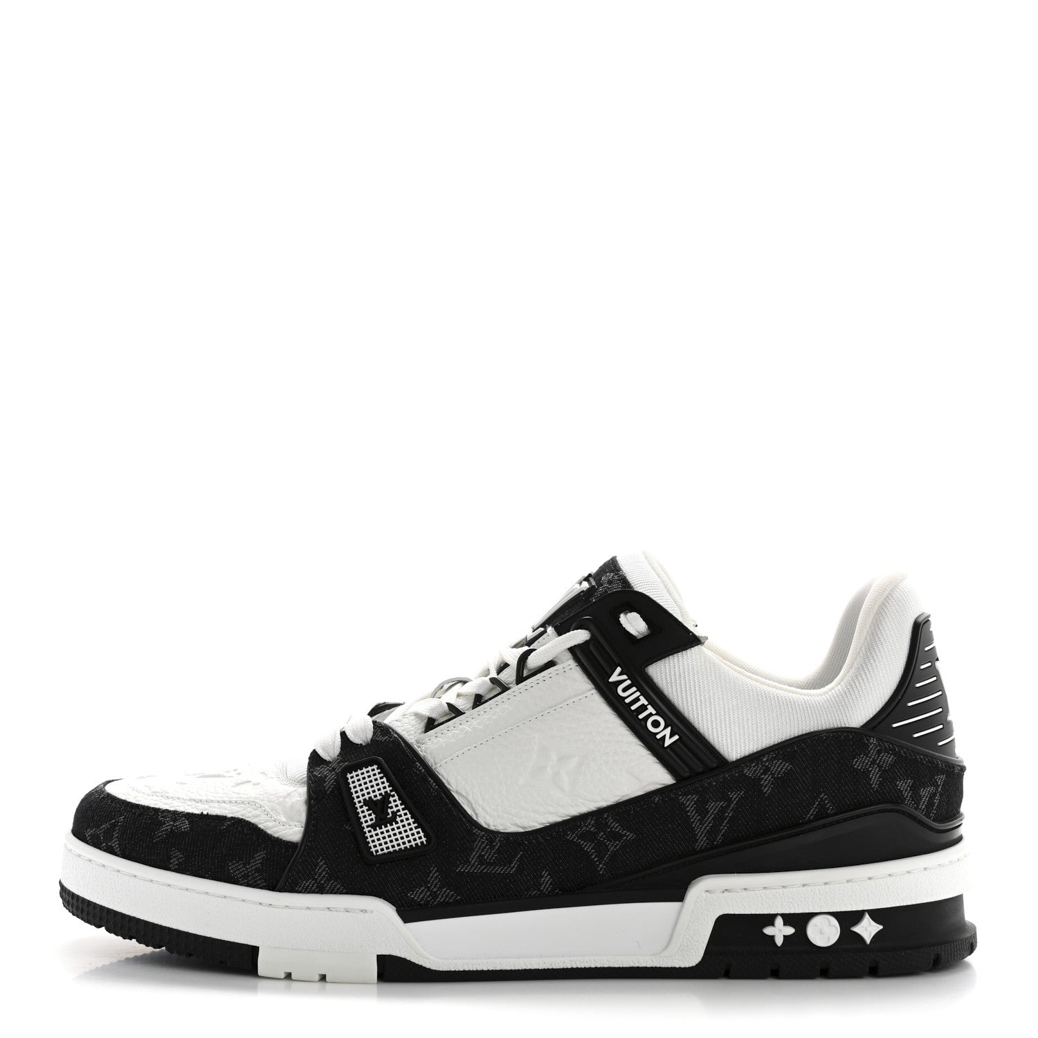 Calfskin Monogram Denim Mens LV Trainer Sneakers 9 Black