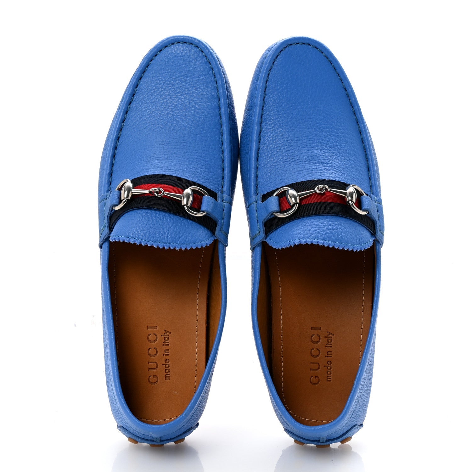 Calfskin Web Mens Horsebit Driver Loafers 8 Blue