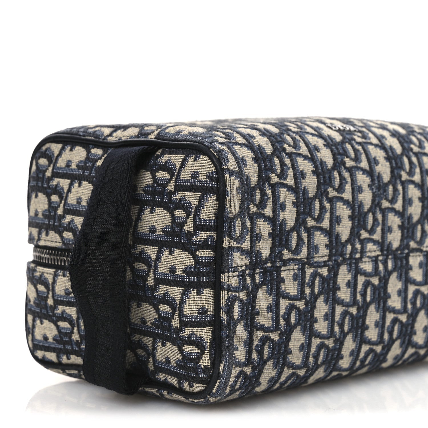 Oblique Jacquard Grained Calfskin Lingot Toiletry Case Blue Black