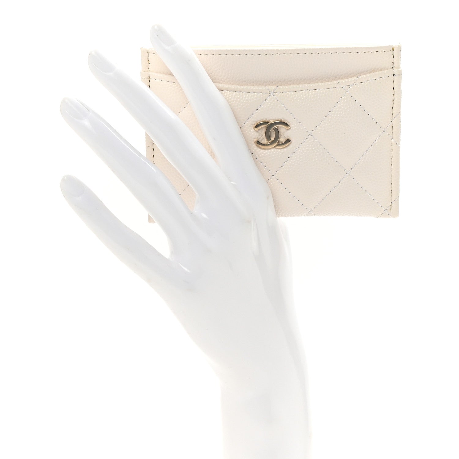 Caviar Quilted Card Holder White