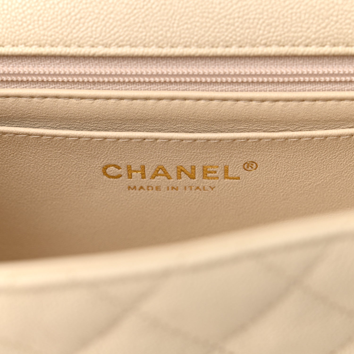 Caviar Quilted Mini Top Handle Rectangular Flap Beige