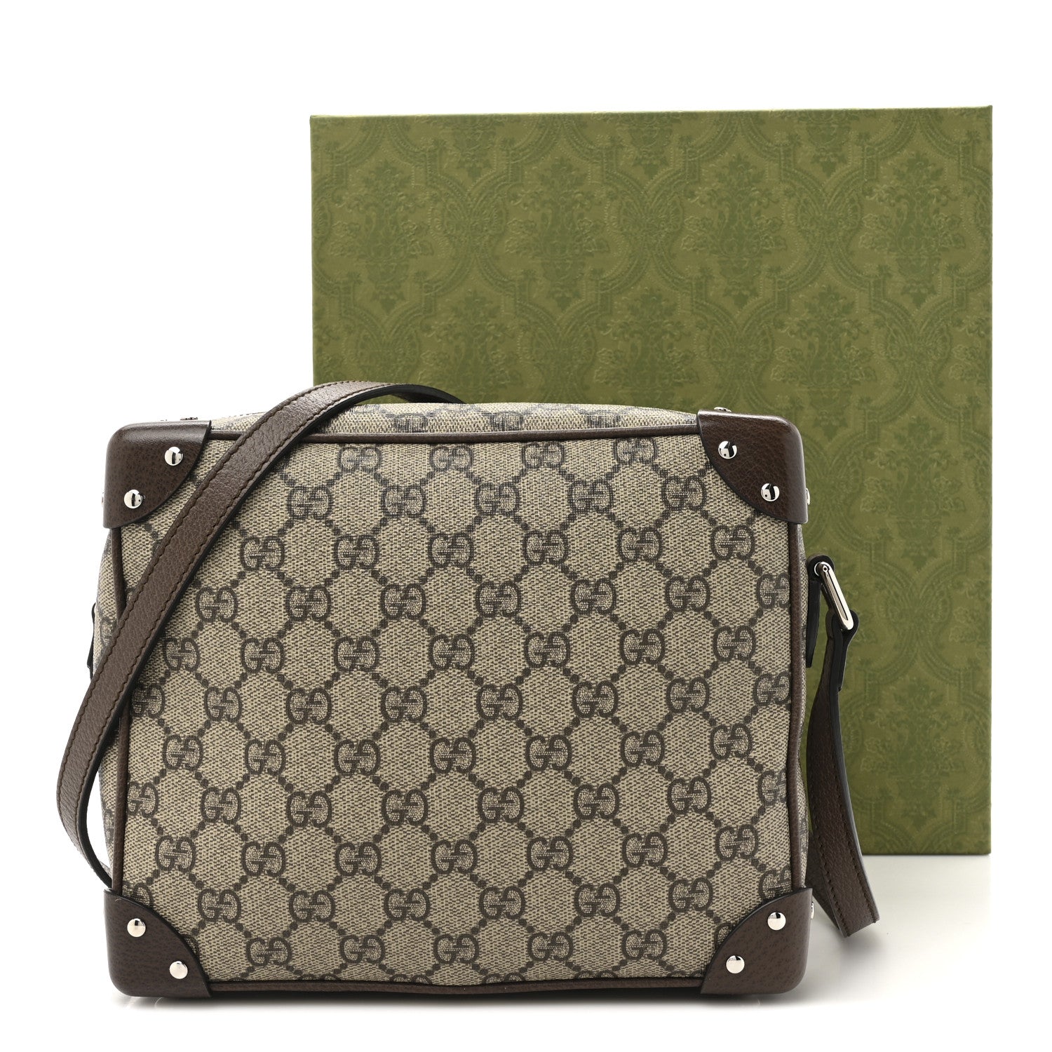 GG Supreme Monogram Textured Calfskin Square Messenger Bag Beige Ebony New Acero