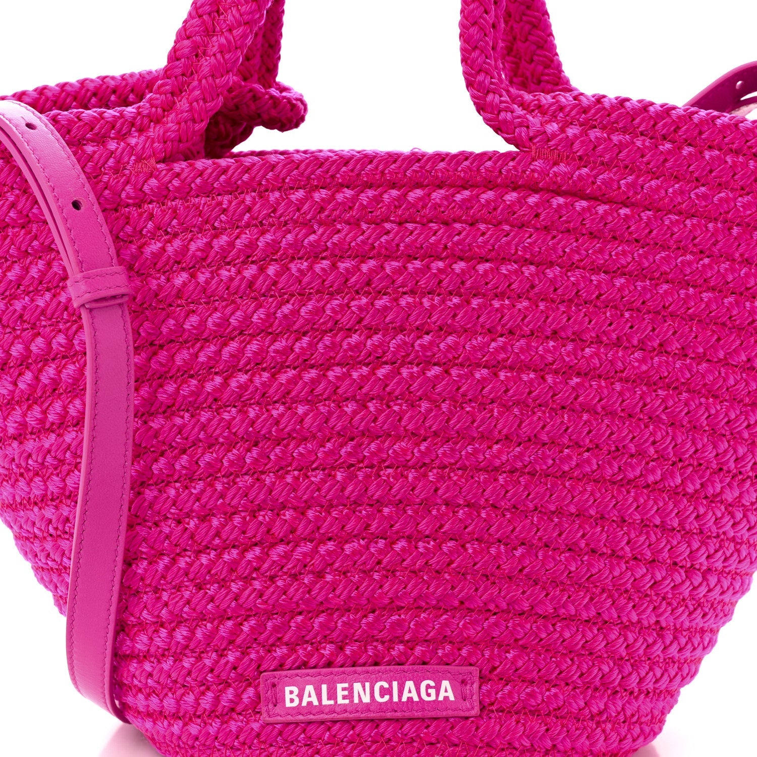 Nylon Lambskin Woven Small Ibiza Basket With Strap Lipstick Pink