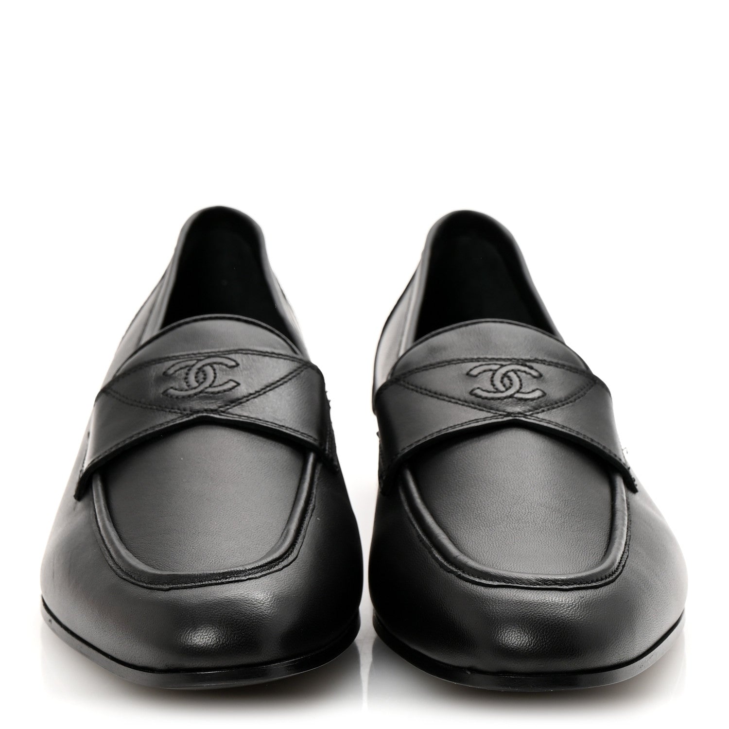 Lambskin Mens Stitched CC Loafers 42 Black