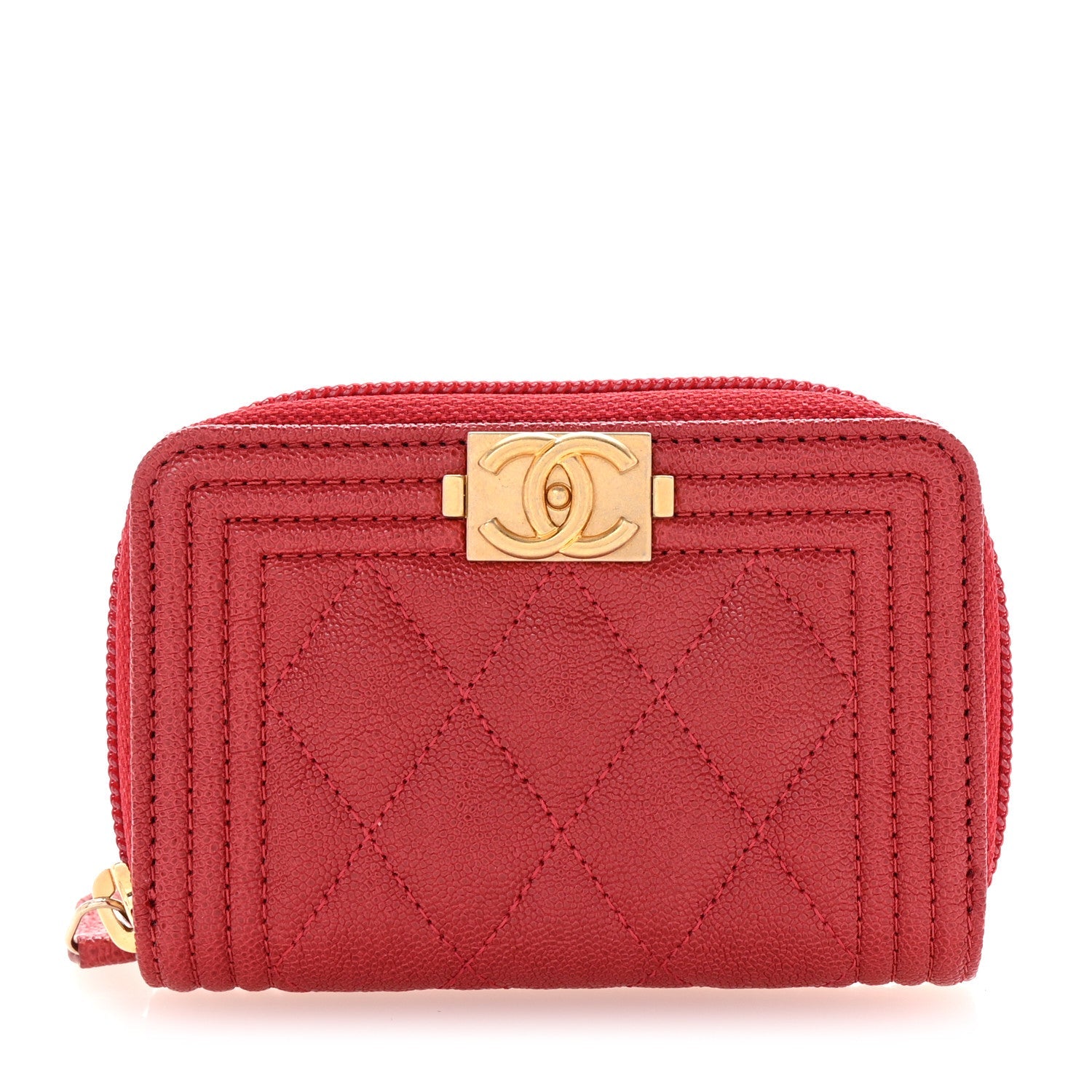 Caviar Quilted Boy Zip Around Coin Purse Wallet Red