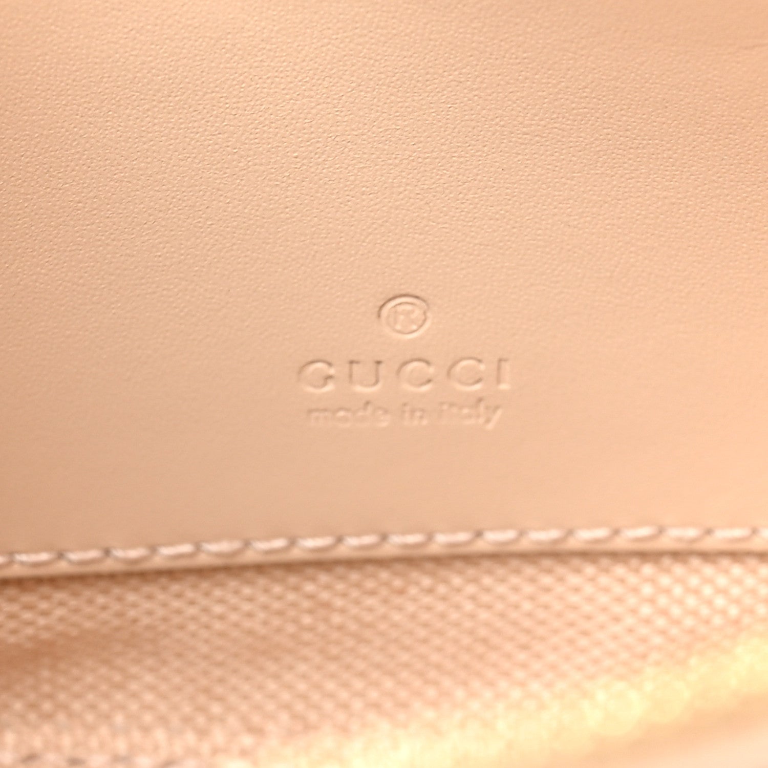 Calfskin GG Super Mini Debossed Chain Wallet Light Beige