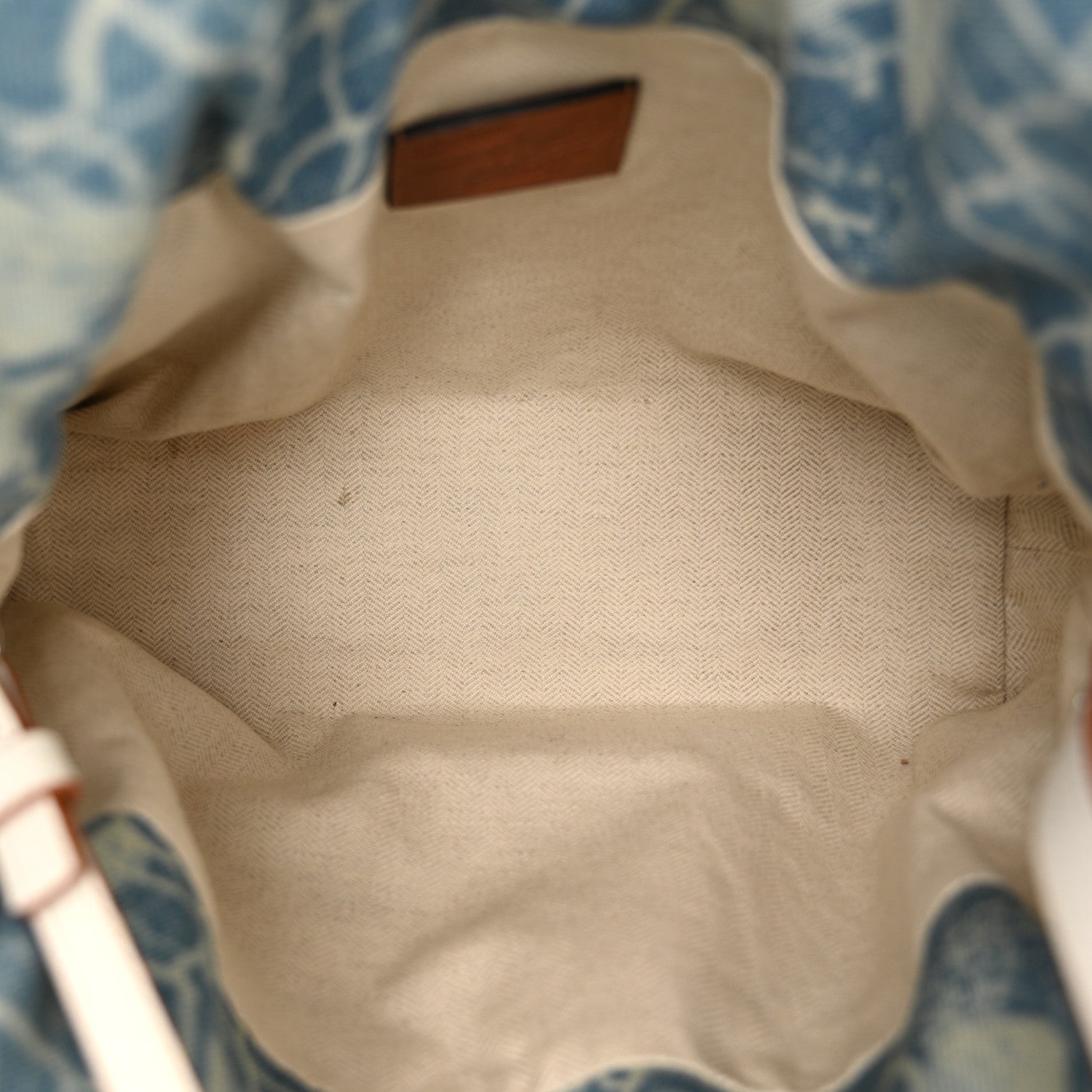 Denim Calfskin Mermaid Print Paula's Ibiza Flamenco Knot Bag Blue Tan