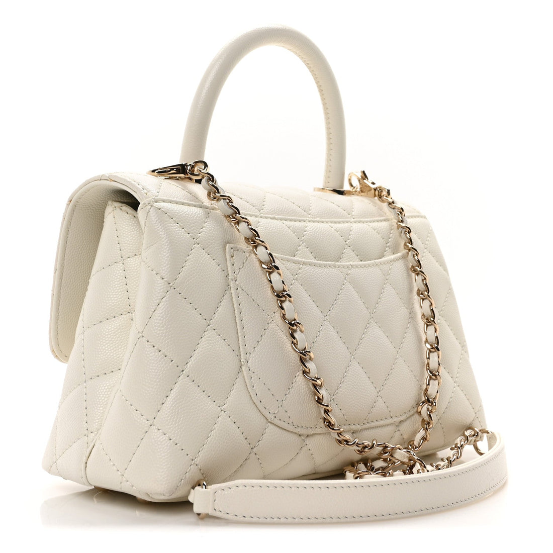 Caviar Quilted Mini Coco Handle Flap White