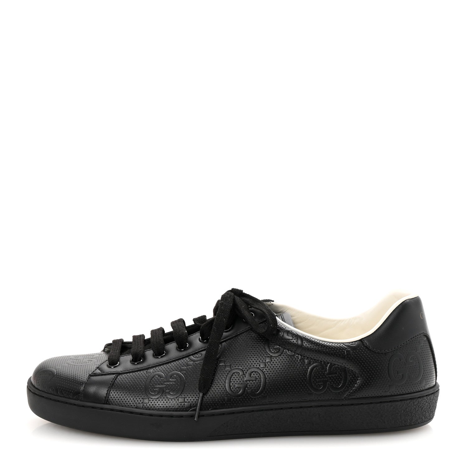 Calfskin GG Tennis Embossed Mens Ace Sneakers 11 Black