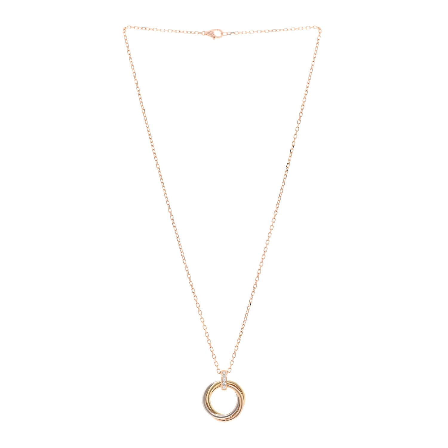 18K Pink White Yellow Gold Diamond Trinity Pendant Necklace