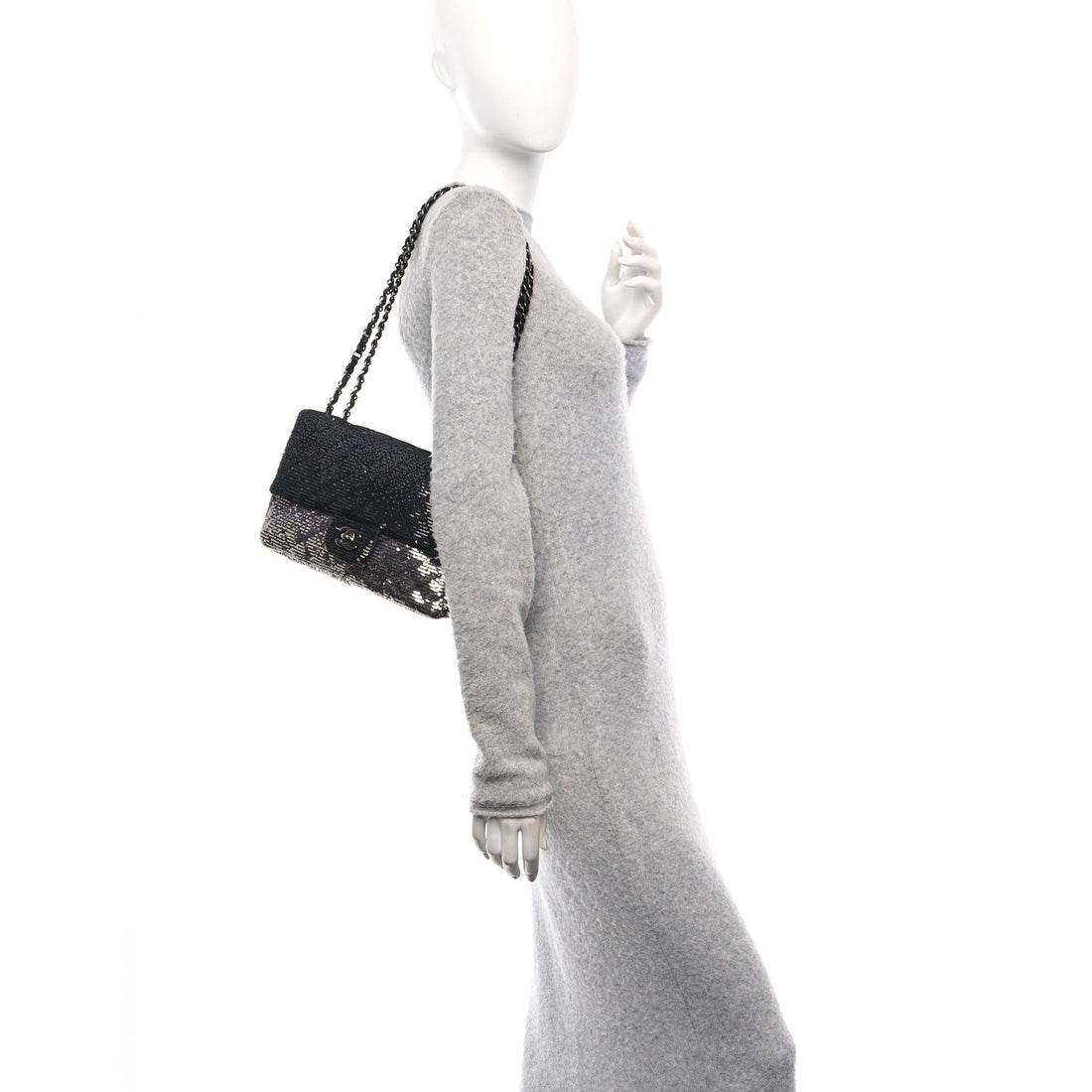 Sequin Quilted Small Single Flap Black Silver